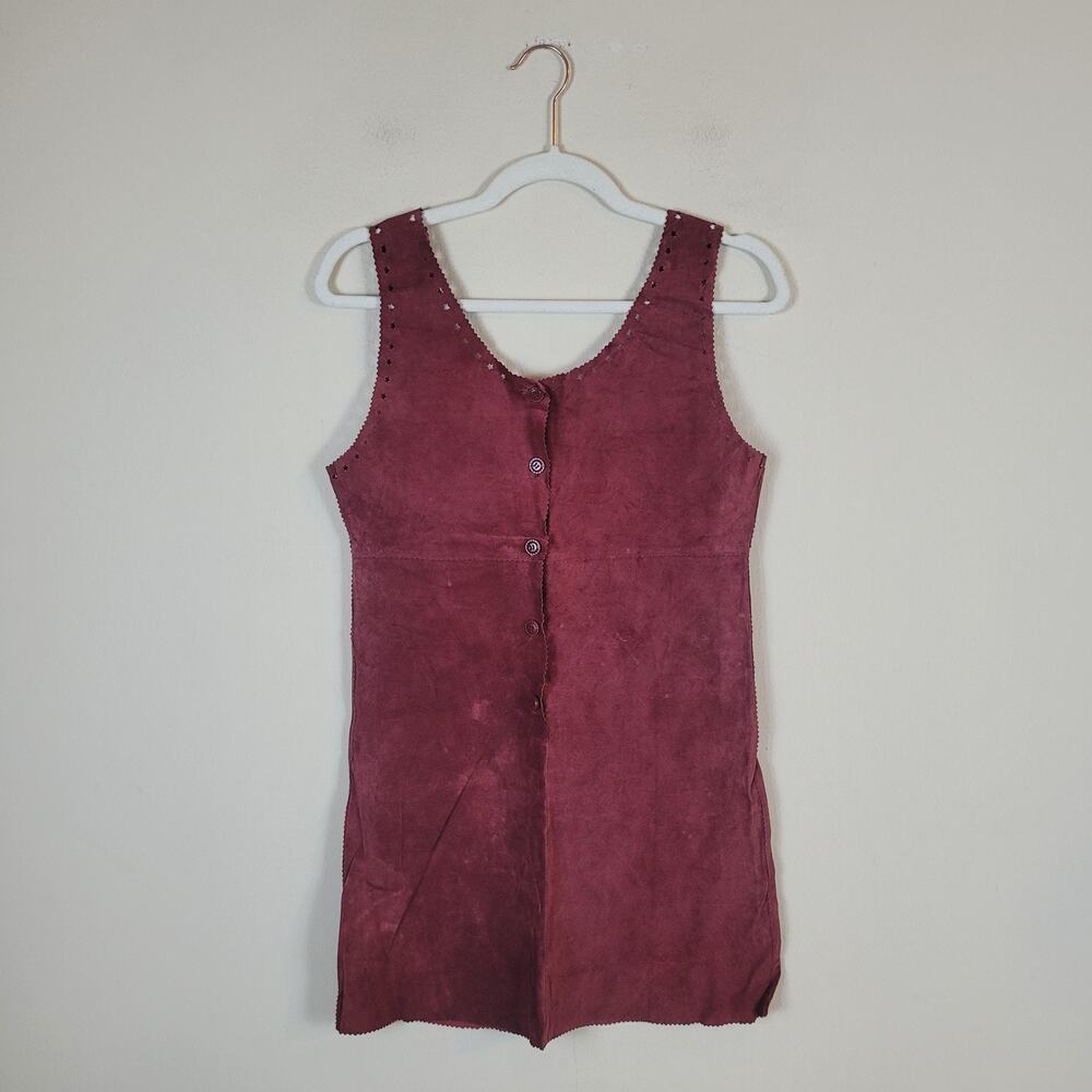 Miss K Dress 36 Small Red Suede Sleeveless Scoop Neck‎ Button Front Shift Mini